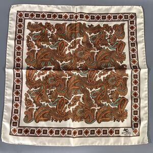 ETRO White Brown Paisley Silk Pocket Square